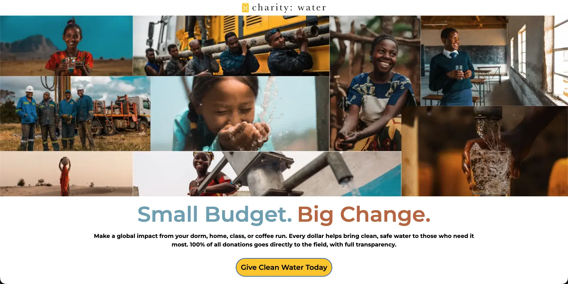 Picture Charity: Water Landing Page